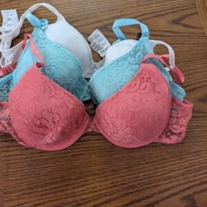 Lace Push-Up Bra Set - Pink, Blue, White